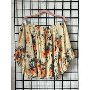 Bobeau Floral Bell Sleeve Top Womens L Yellow Peasant‎ Boho Festival Romantic